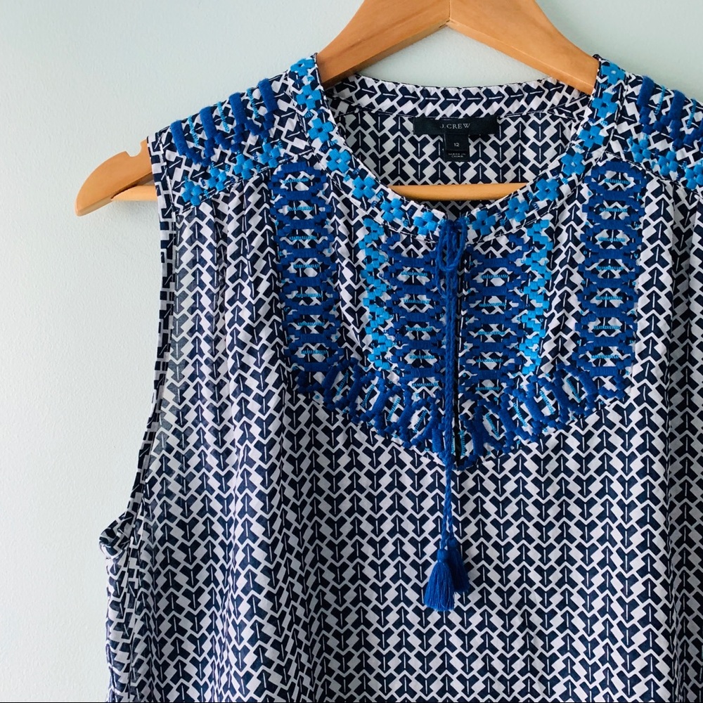 🌊 J. CREW geometric embroidered tank w/ tassels🌊